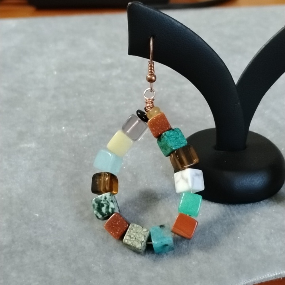 Hand Crafted Colorful Beaded Wired Hoop Earrings - Picture 2 of 7
